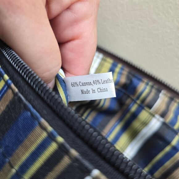 Jesslyn Blake Anthropologie Canvas & Leather Crossbody Messenger Bag Brown Blue - Picture 9 of 15